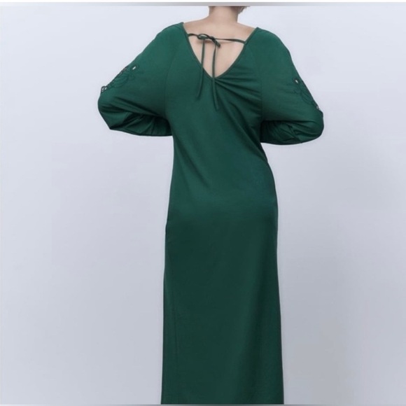 green emerald velvet dress Zara Green/Khaki Embroidered Dress main image 1